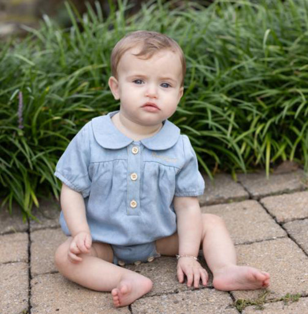 Mode Embroidered Denim Romper