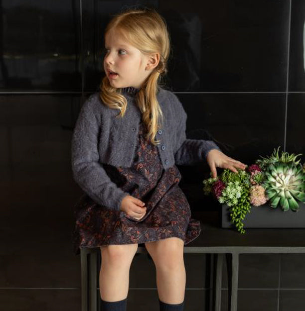 Paisley Pleated Collar Dress with Mohair Crop Cardigan