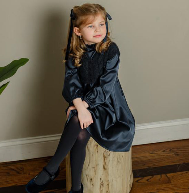 Navy Silk Dress with Mohair Vest