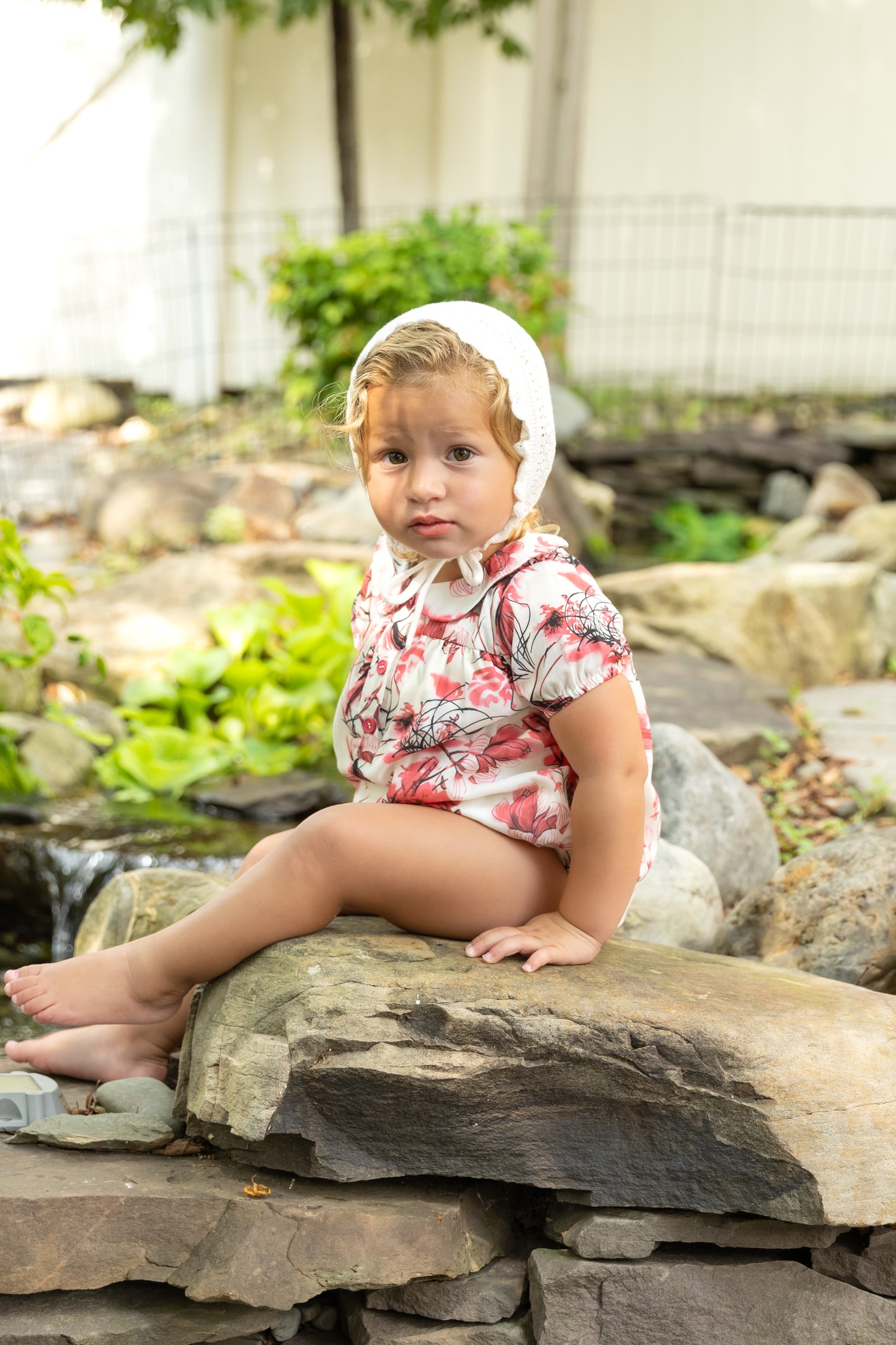 Ivory/Hotpink Print Romper
