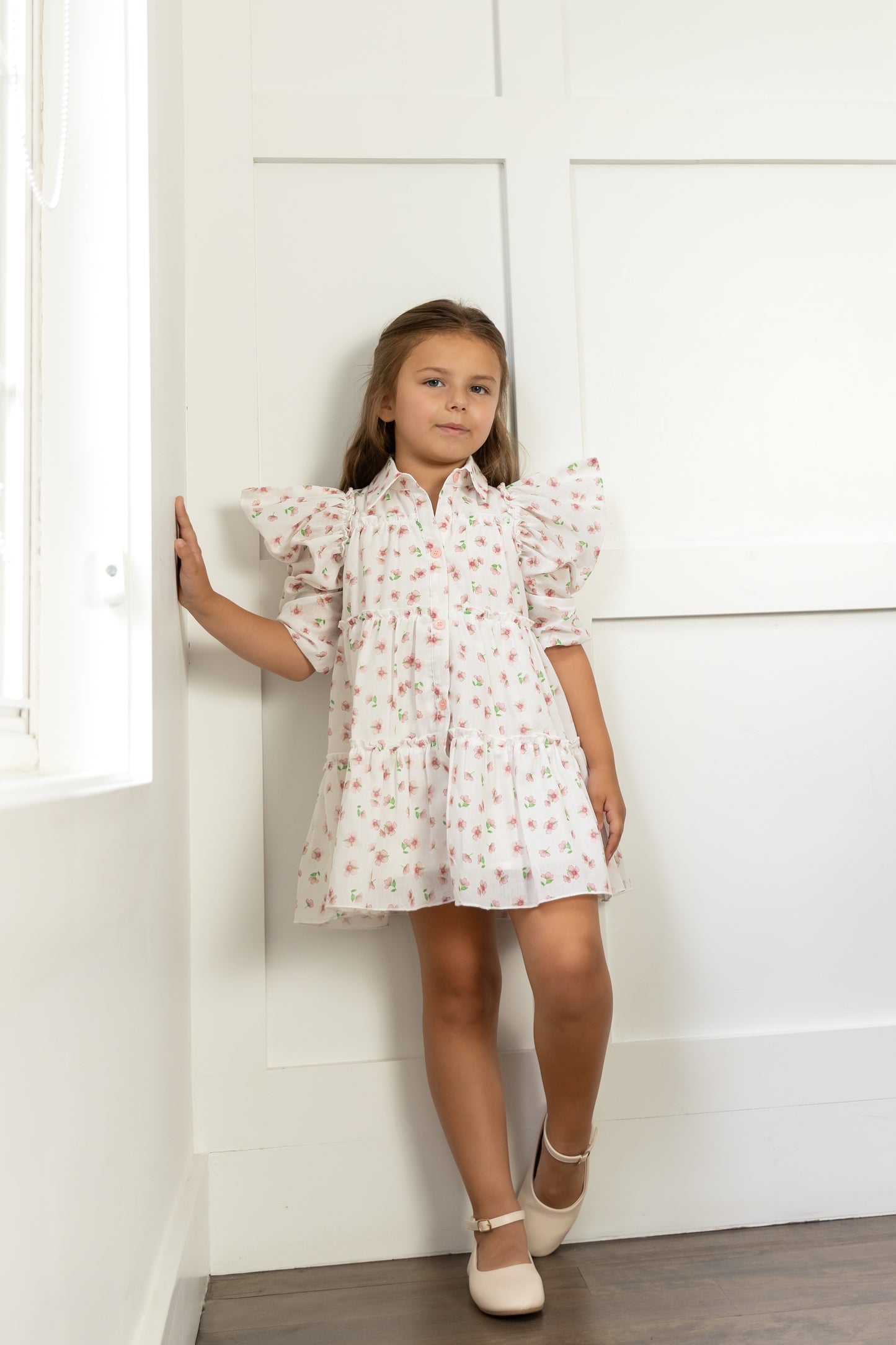 Soft Pink Tiered Floral Dress