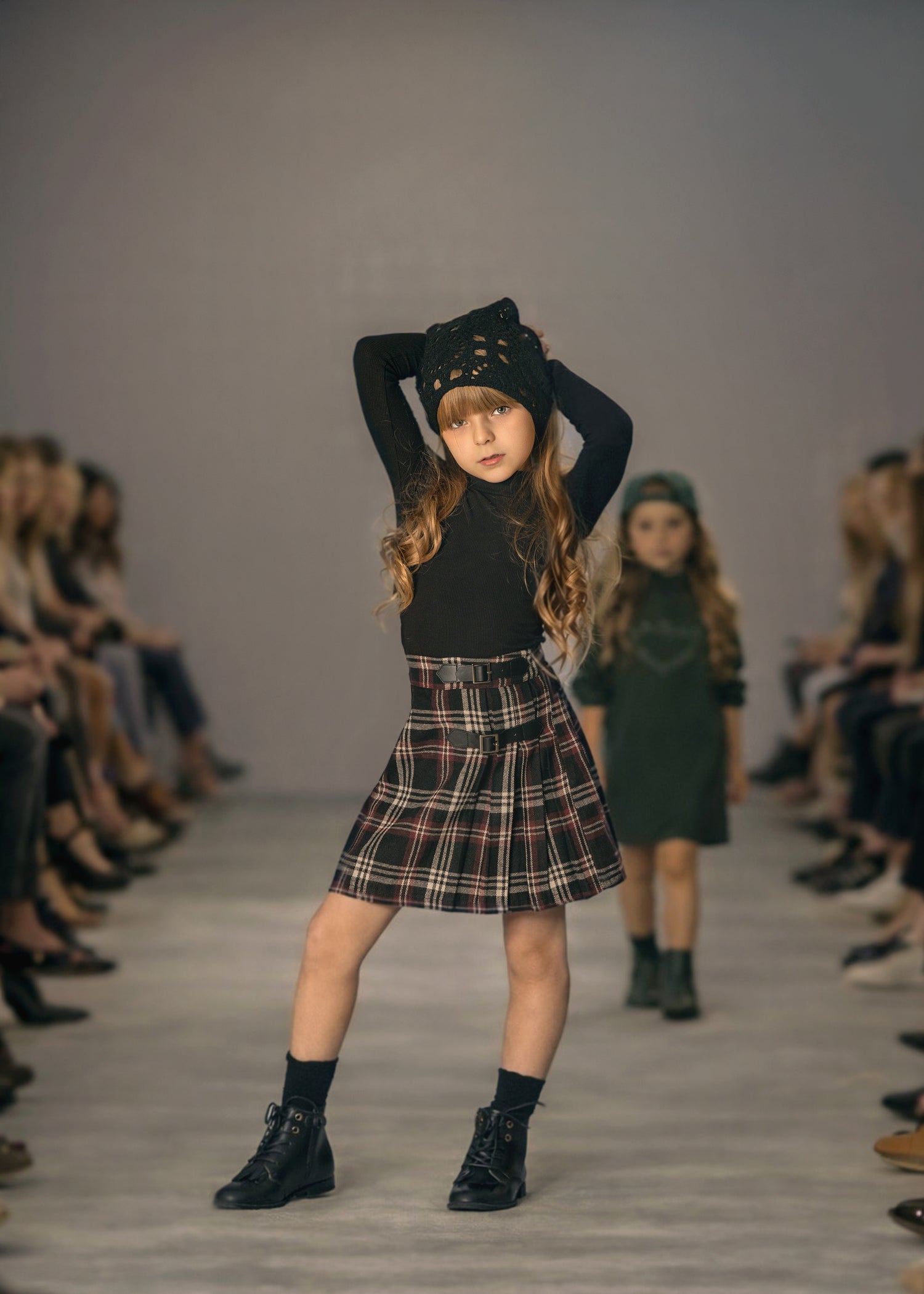 Black Burgundy Pleated Skirt