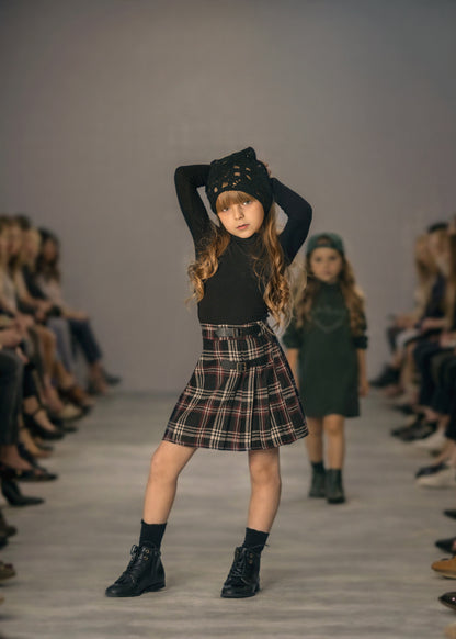Black Burgundy Pleated Skirt