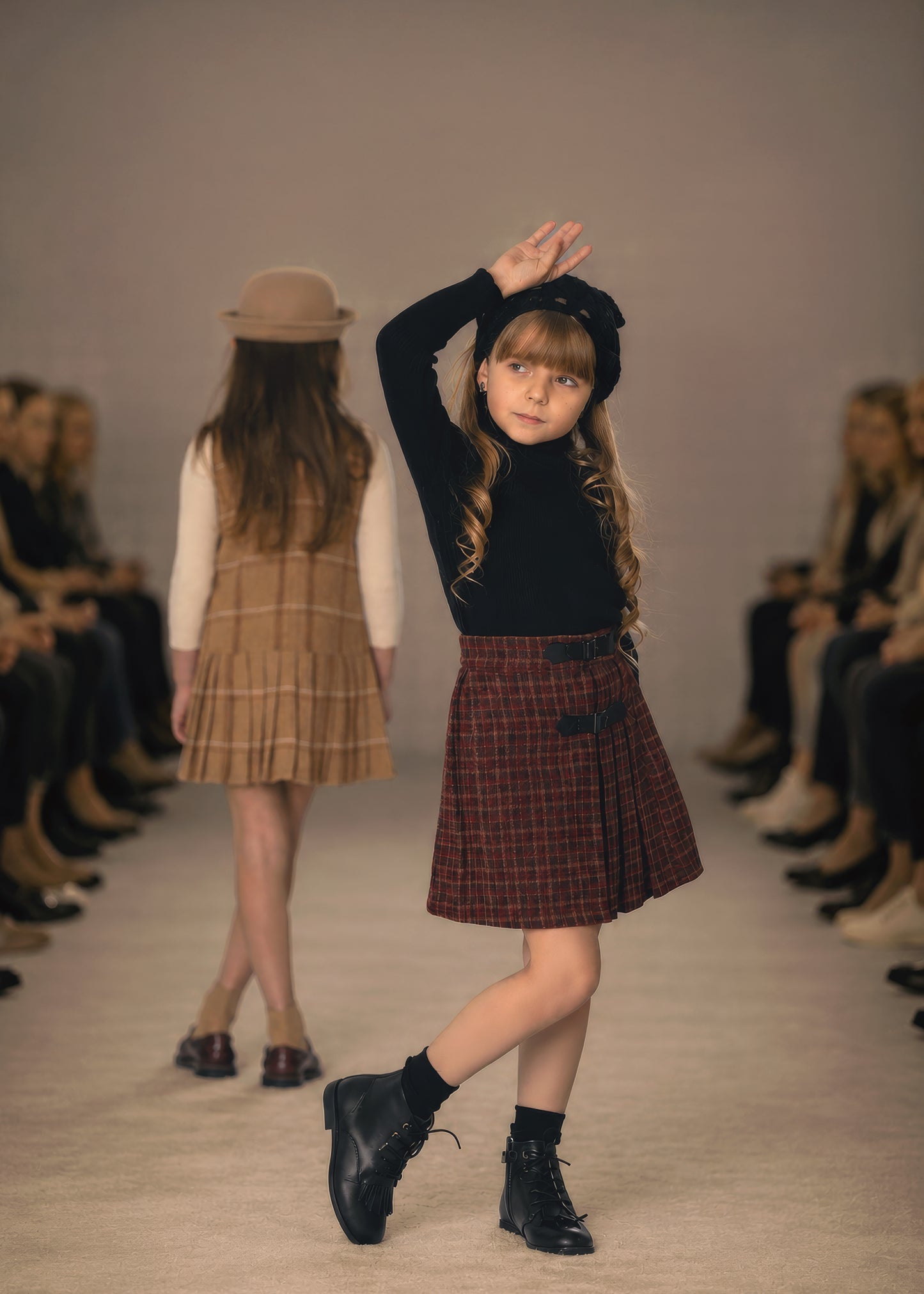 Cherry Plaid Skirt with Black Knit Turtleneck