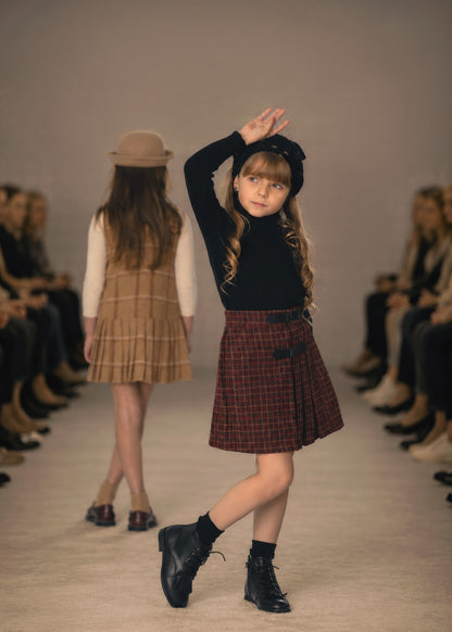 Cherry Plaid Skirt with Black Knit Turtleneck