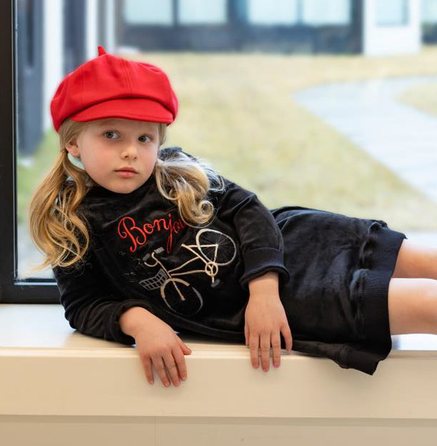 Black Velour Hooded Bonjour Dress 