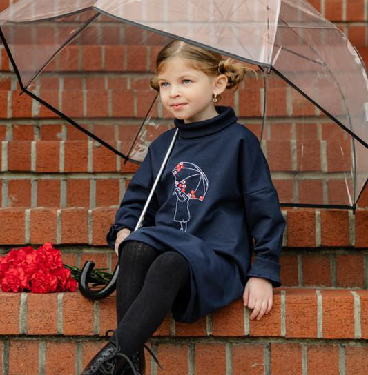 Navy Mock Neck Umbrella Dress