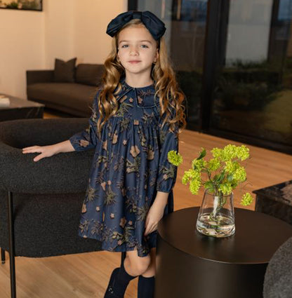 Blue Cord Velvet-Trim Dress