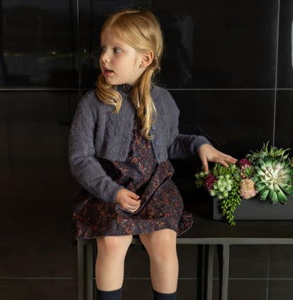 Paisley Pleated Collar Dress with Mohair Crop Cardigan