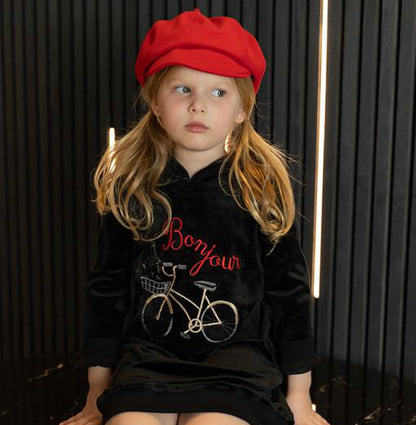 Black Velour Hooded Bonjour Dress 