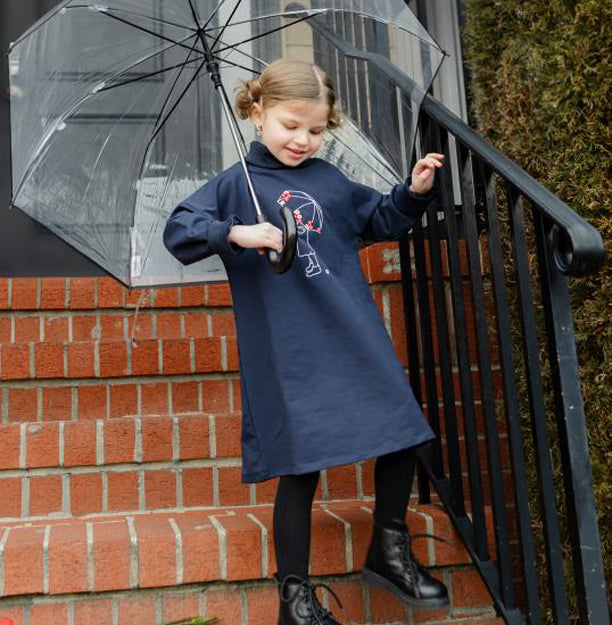 Navy Mock Neck Umbrella Dress