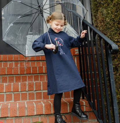 Navy Mock Neck Umbrella Dress