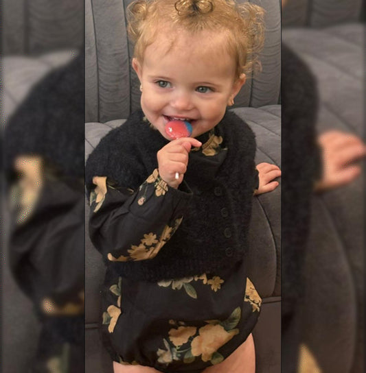 Black Floral Romper with Mohair Vest