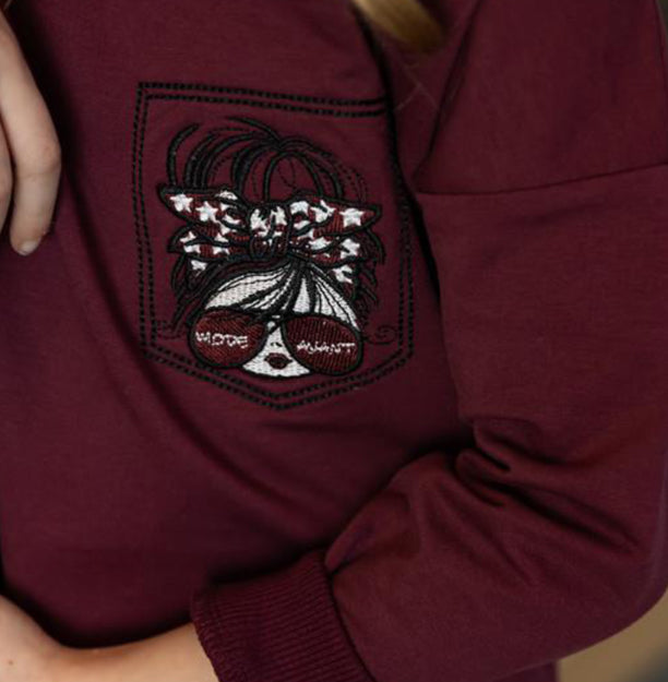 burgundy Mode Face Pocket Dress 