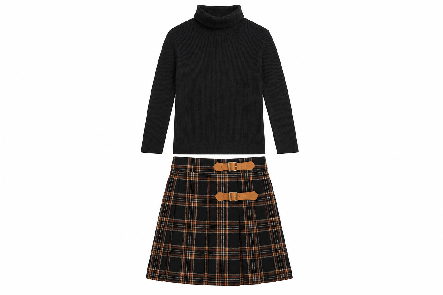 Brown Plaid Skirt with Black Knit Turtleneck
