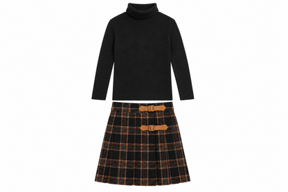 Brown Plaid Skirt with Black Knit Turtleneck