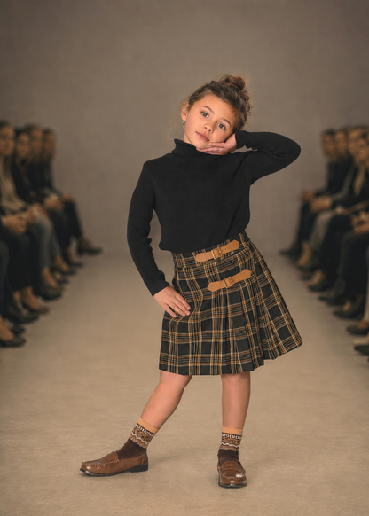 Brown Plaid Skirt with Black Knit Turtleneck