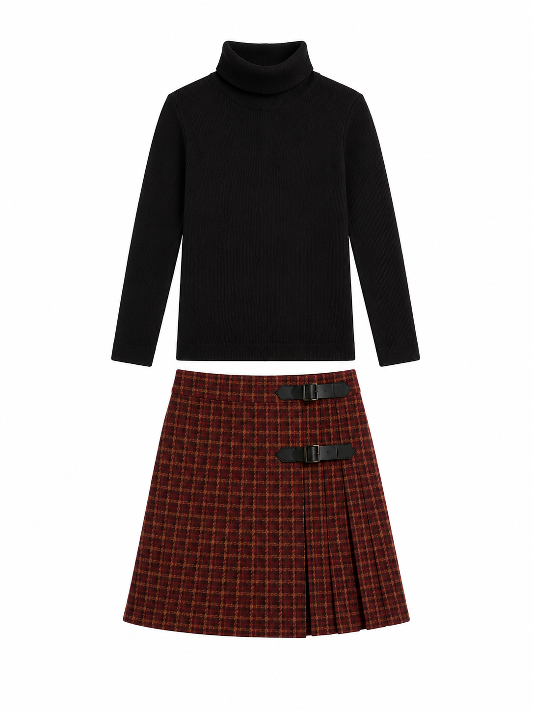 Cherry Plaid Skirt with Black Knit Turtleneck