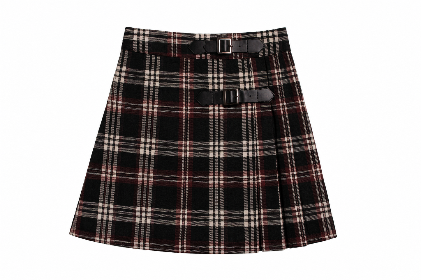Black Burgundy Pleated Skirt