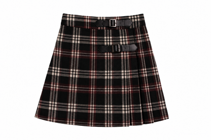 Black Burgundy Pleated Skirt