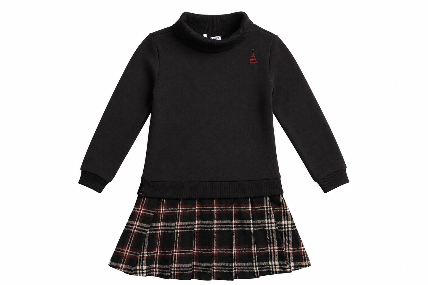 Sweatshirt Dress with Pleated Plaid