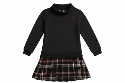 Sweatshirt Dress with Pleated Plaid