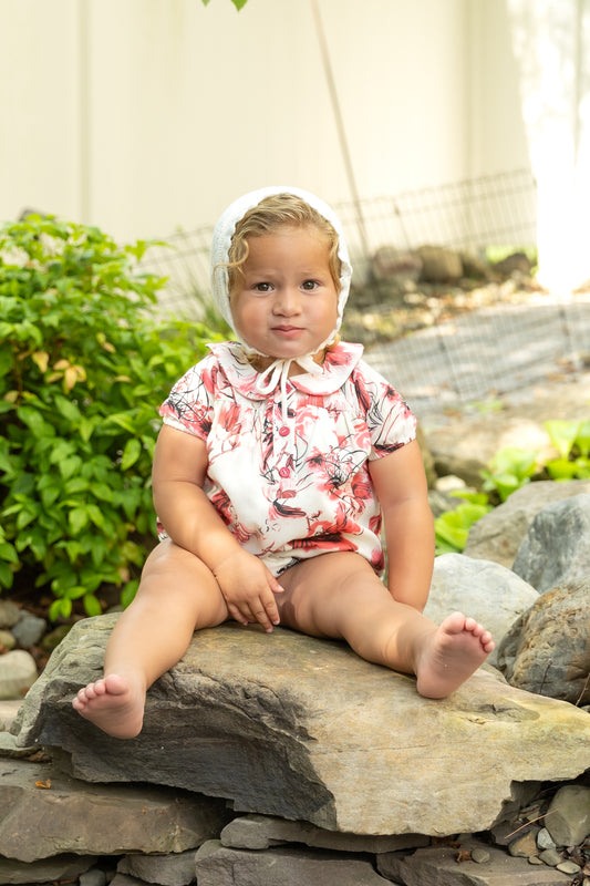 Ivory/Hotpink Print Romper