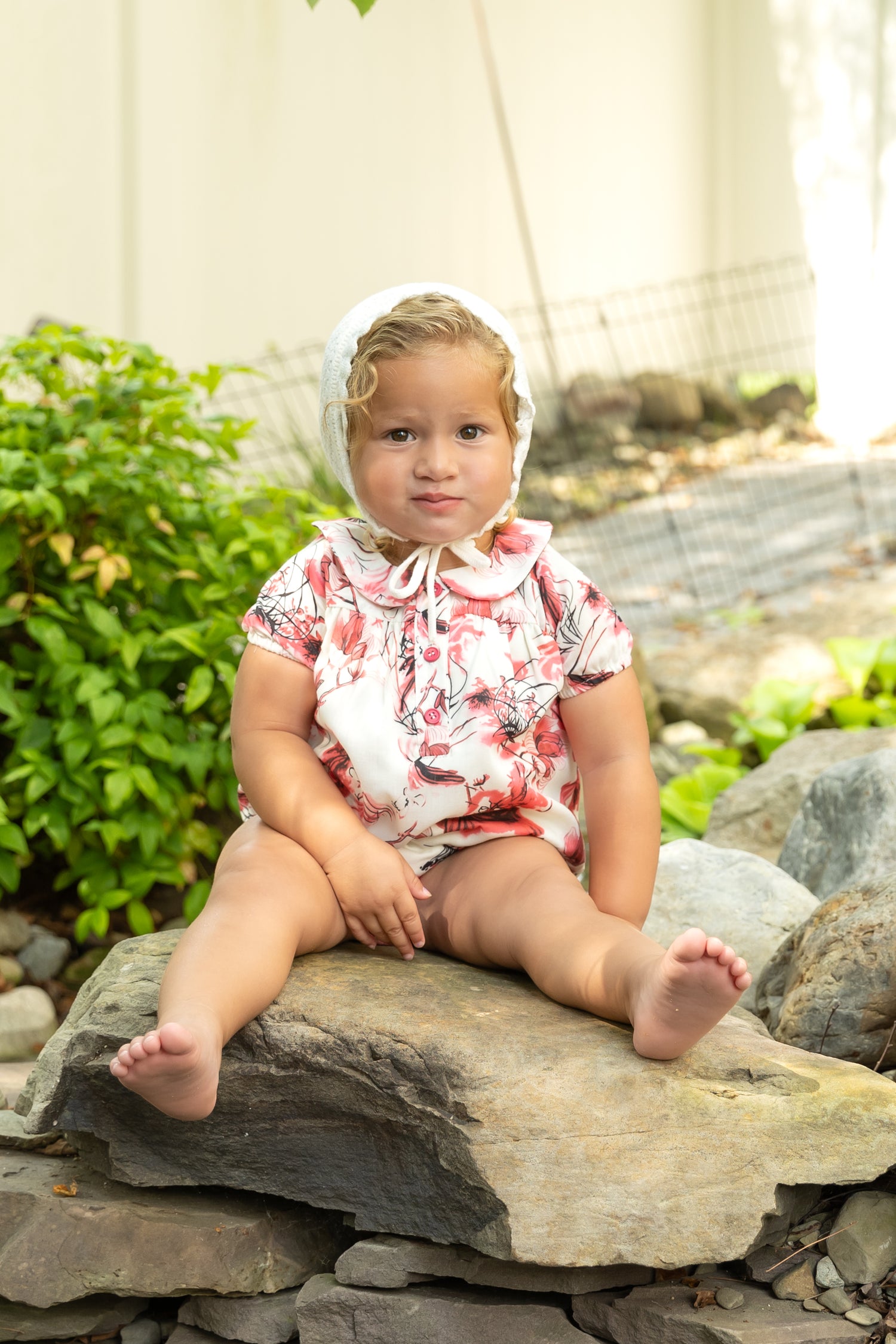 Ivory/Hotpink Print Romper