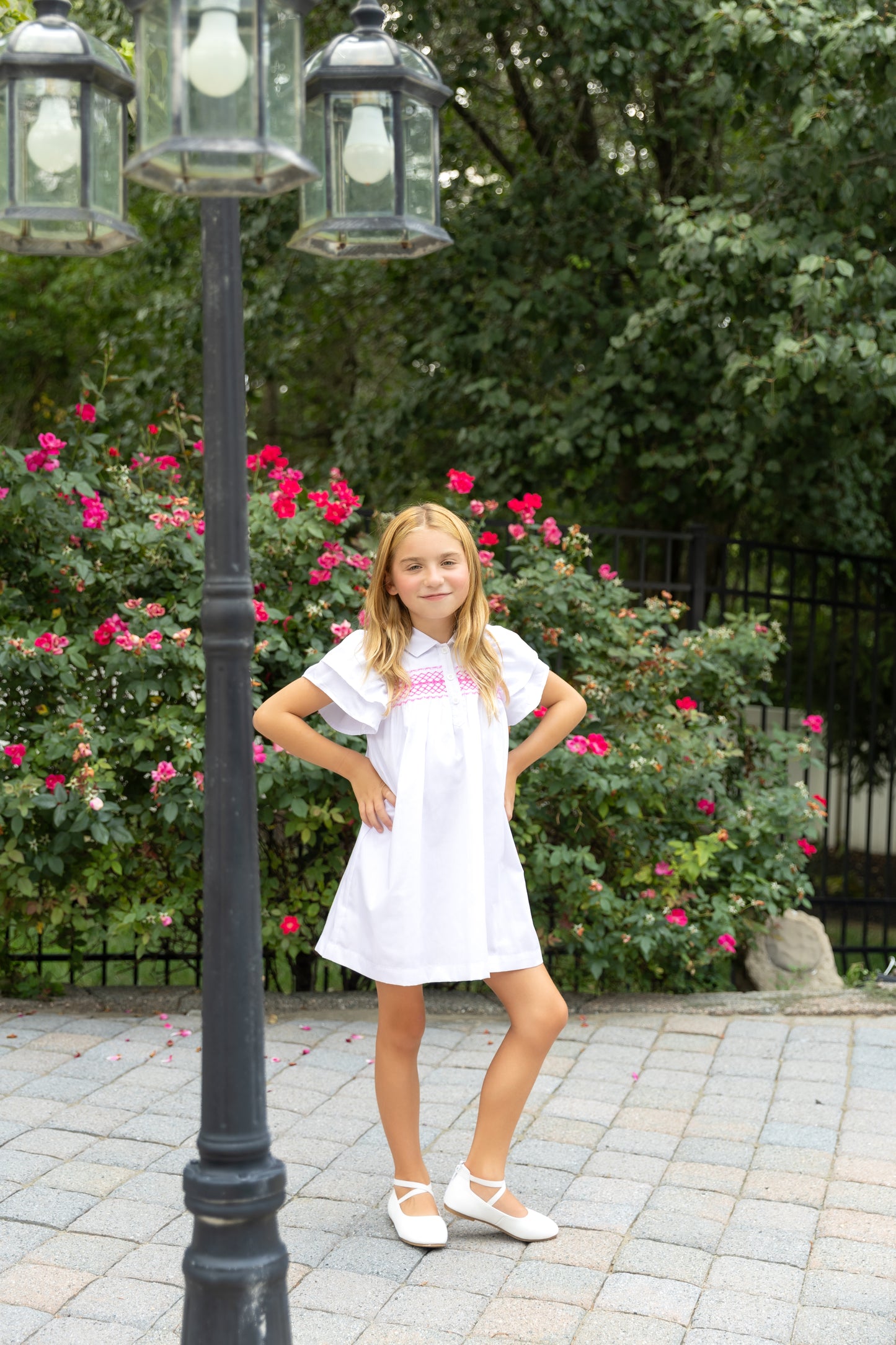 White Hotpink Smocking Dress