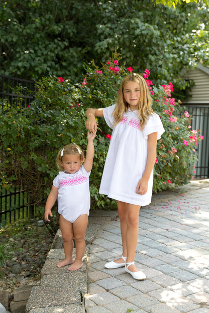 White Hotpink Smocking Dress