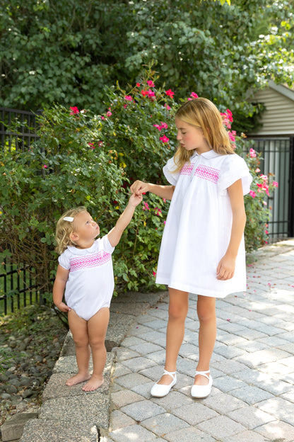 White Hotpink Smocked Romper