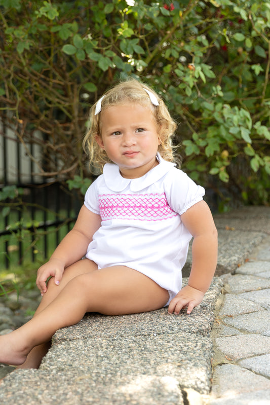 White Hotpink Smocked Romper