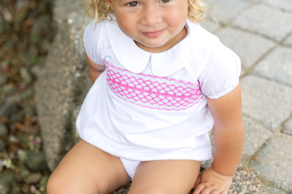 White Hotpink Smocked Romper