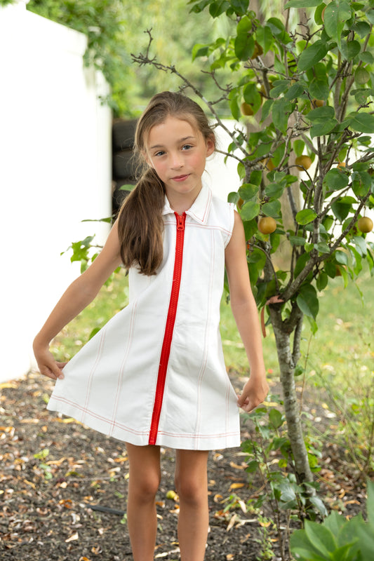 White Denim Red Zip Jumper