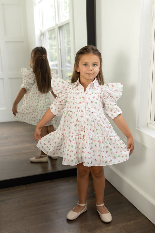 Soft Pink Tiered Floral Dress